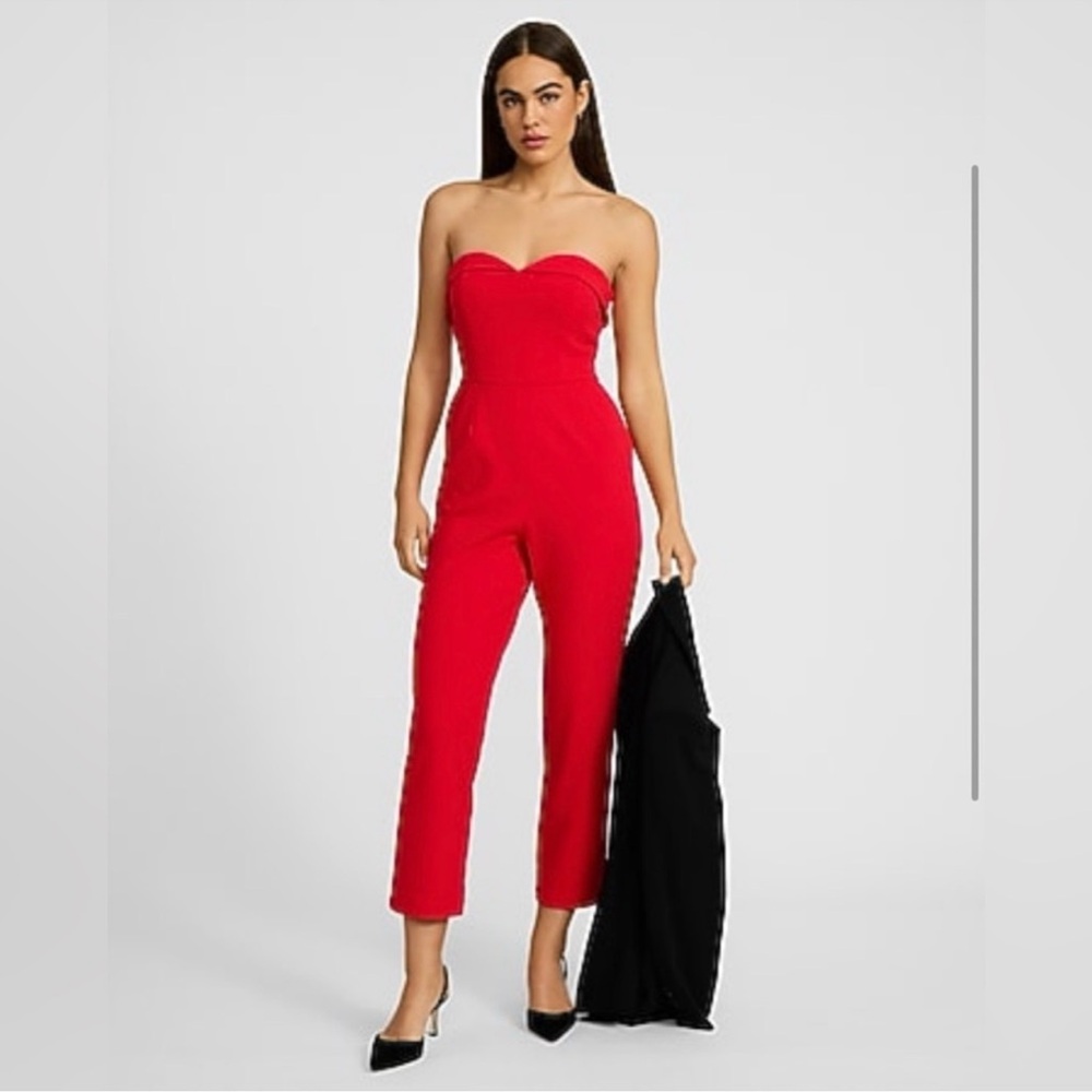 Express Vibrant Red Strapless Jumpsuit